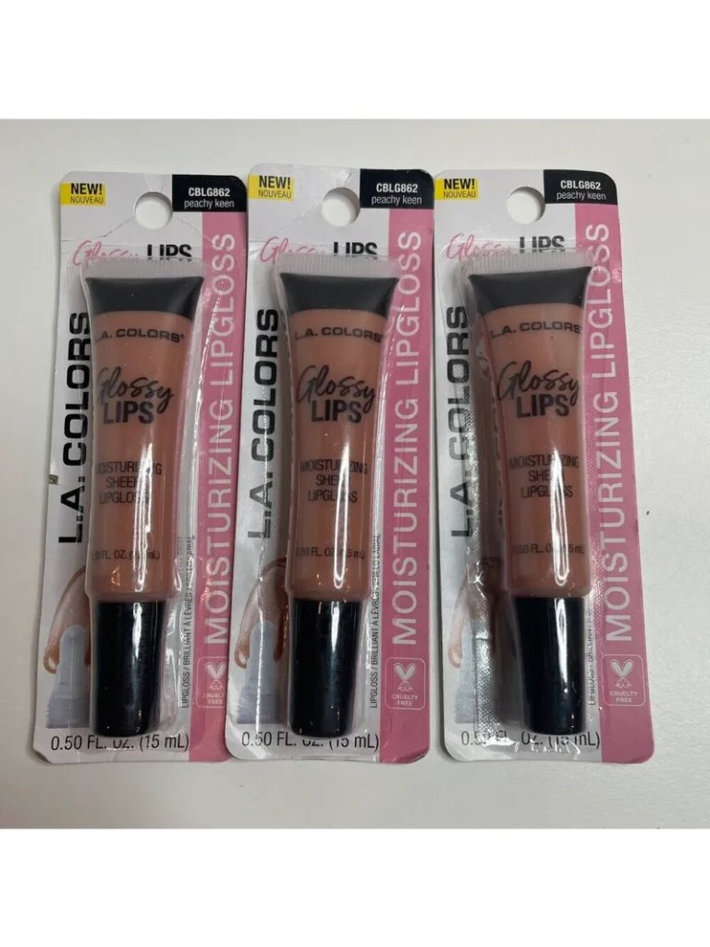 LA Colors Glossy Lips Moisturizing Lip Gloss Peachy Keen Set of 3 New